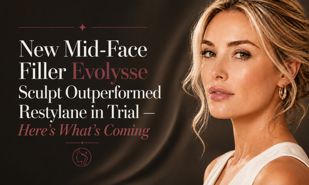 Provider evaluating mid-face cheek volume before dermal filler treatment as new Evolysse Sculpt filler awaits FDA review