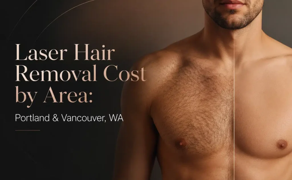 Laser hair removal treatment at Cosmetiq Medicine in Vancouver WA, serving Portland OR, with pricing by treatment area