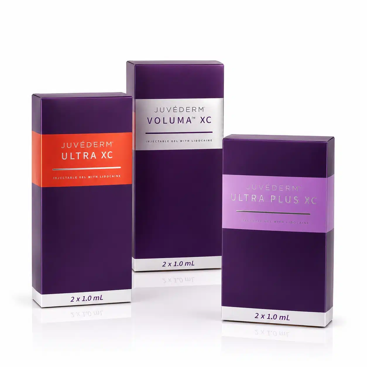 Juvederm Ultra XC, Voluma XC and Ultra Plus XC filler packaging — lip filler specials and facial balancing at Cosmetiq Medicine in Portland and Vancouver, WA