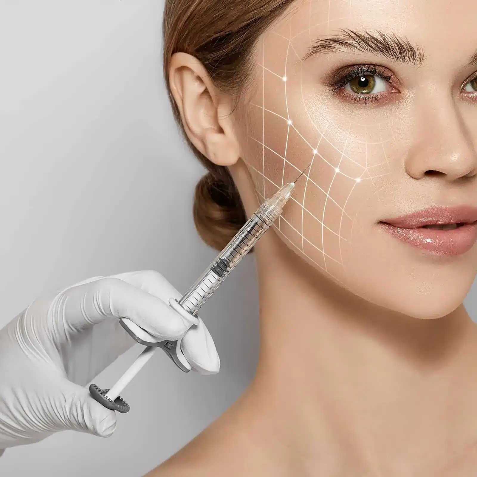 Lift lines marked across the cheek and smile lines before filler