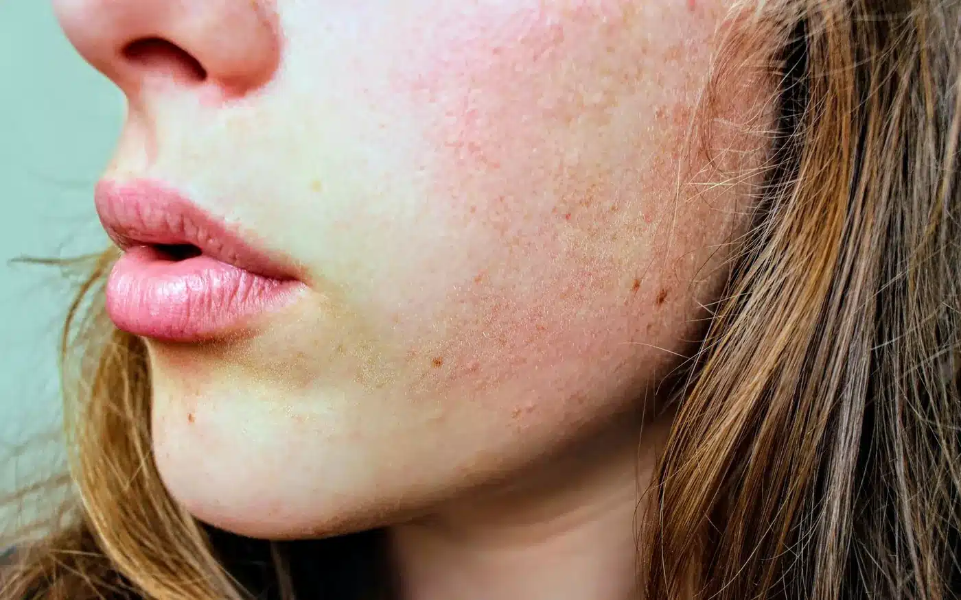 Close view of cheek skin showing natural texture
