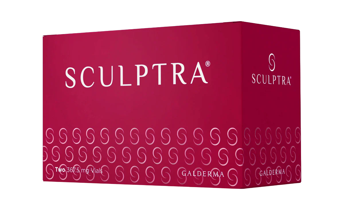 Sculptra poly-L-lactic acid collagen stimulator box at Cosmetiq Medicine, Portland OR and Vancouver WA med spa